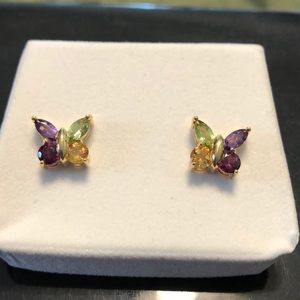 Semi Precious Multi Stone Butterfly Post Earrings